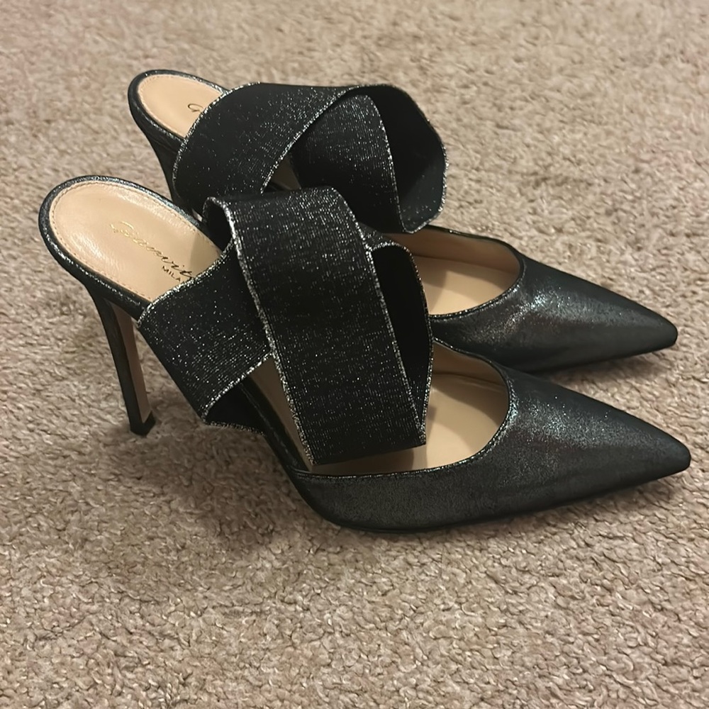Gianvito Rossi Milano Gun Metal Fabric Beryl Elastic Band Pump Heels